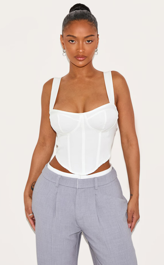 Buduima Shape White Woven Corset Crop Top