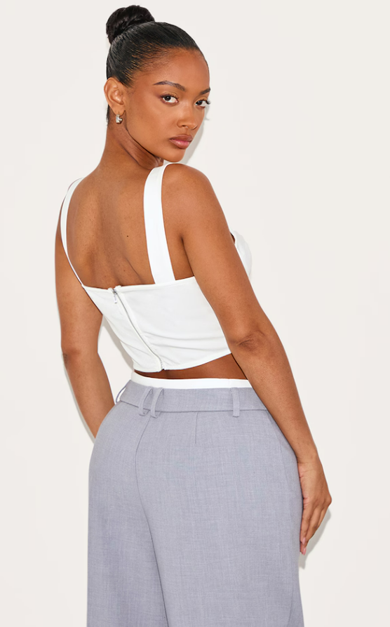 Buduima Shape White Woven Corset Crop Top