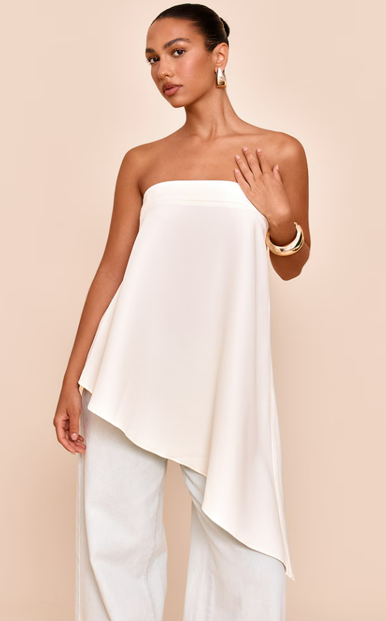 Buduima Cream Woven Asymmetric Floaty Long Top