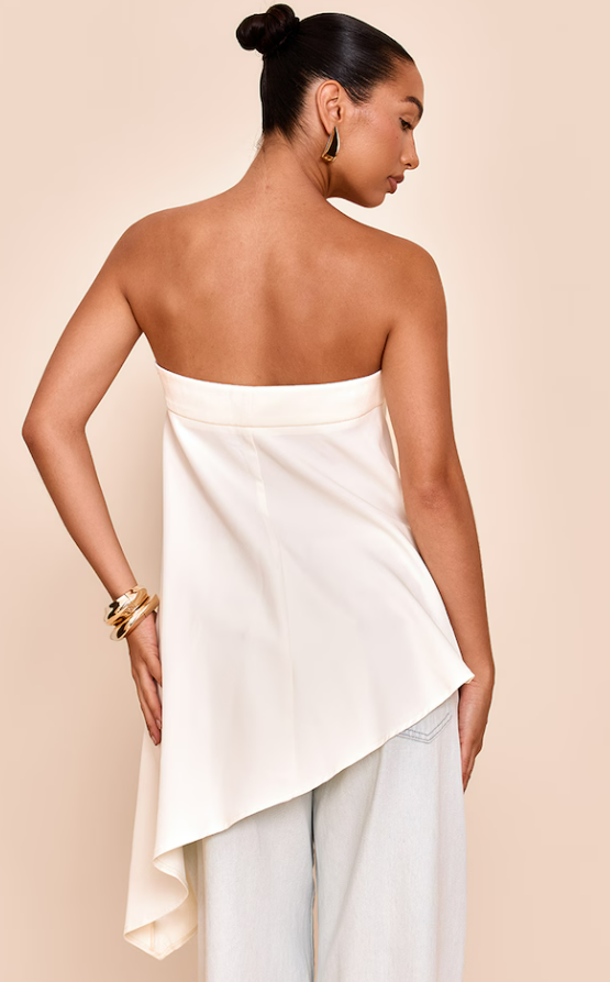 Buduima Cream Woven Asymmetric Floaty Long Top