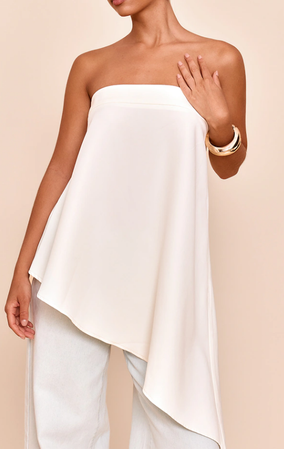 Buduima Cream Woven Asymmetric Floaty Long Top